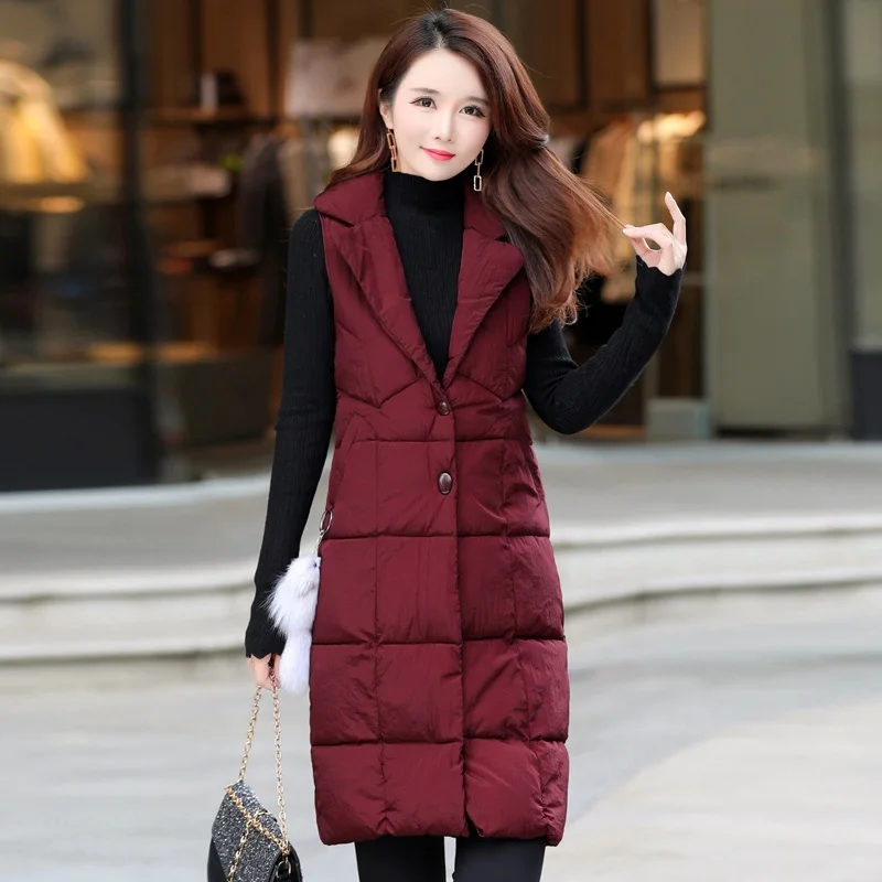 Jujube red YAGENZ, осенне-зимний пуховый хлопковый жилет, женский жилет, Chalecos Para Mujer, без рукавов, плюс размер, длинный женский жилет, утепленный, 523 - Цвет: Jujube red