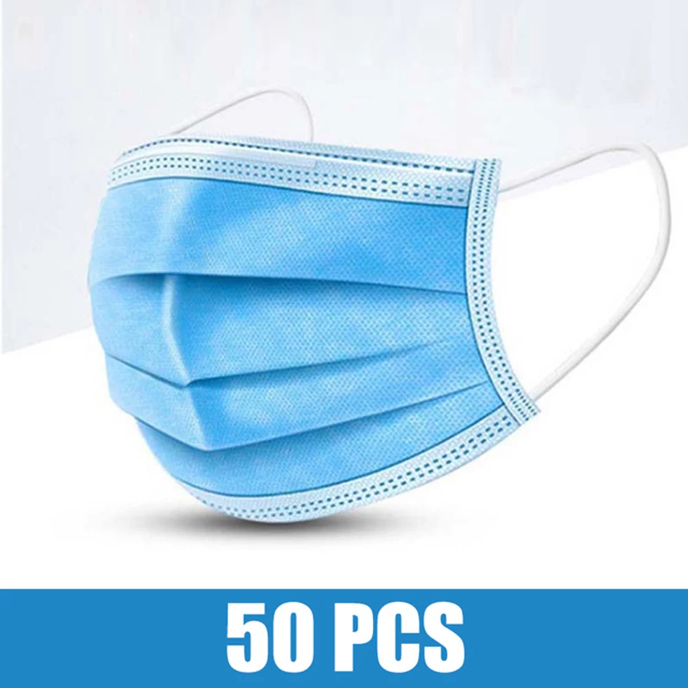 

50pcs 3 Laye Mask dust protection Masks Disposable Face Masks Elastic Ear Loop Disposable Dust Filter Safety Mask