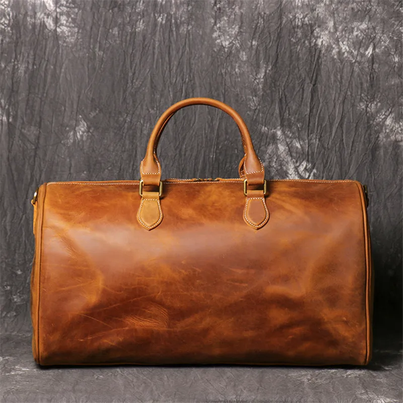 Back Display of Woosir Cowhide Duffle Overnight Bag