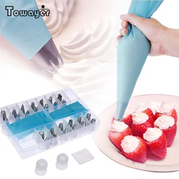 

14/26/32pcs Silicone Kitchen Accessories Icing Piping Cream Pastry Bag With Stainless Steel Nozzle DIY Cake Decorating Tips Set