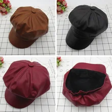 Осенне-зимние новые береты из искусственной кожи, шапки для мужчин и женщин, шапка для художника, ретро берет, черная шапка в английском стиле