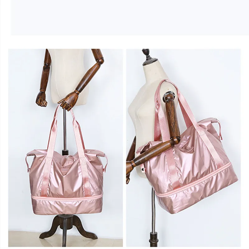 Дорожные сумки для путешествий, Розовая нейлоновая спортивная сумка, сухая влажная разделительная сумка для йоги, многофункциональные сумки, Большая вместительная сумка на плечо, сумка для сна