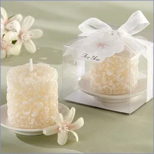 

wedding favor gift and giveaways -- Wedding party Souvenir Plumeria Floral-Scented Candle with Ceramic Candle Holder 100pcs/lot