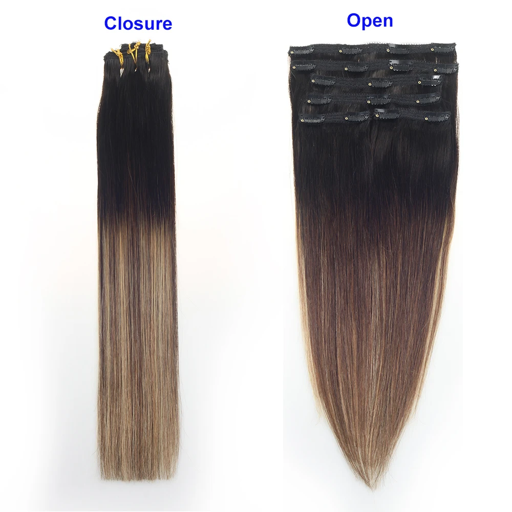  Sindra Brazilian Hair Straight Clip in Human Hair Extensions Machine Made Remy 6PCS/set Pure Piano 