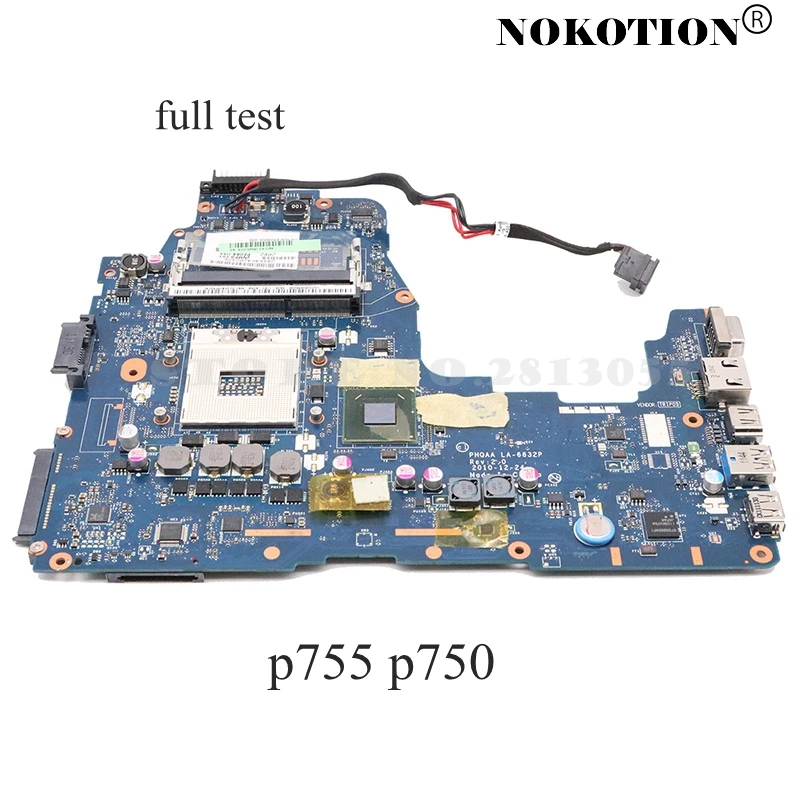 Материнская плата NOKOTION для ноутбука Toshiba Satellite P755 P750 A665 A660 PHQAA LA-6832P REV: 2 0