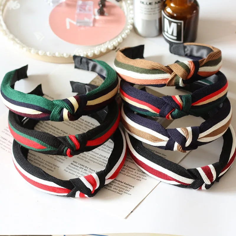 2019 корейские обручи для волос модные в полоску с узлом широкие женские простые