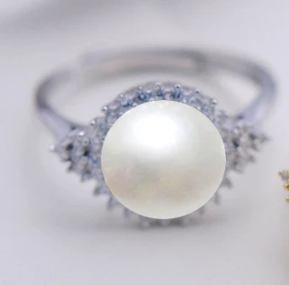 Platinum ring MeiBaPJ Настоящее серебро 925 проба Подсолнух ювелирный набор подвеска с большой жемчужиной кольцо серьги Свадебные украшения для женщин - Цвет камня: Platinum ring