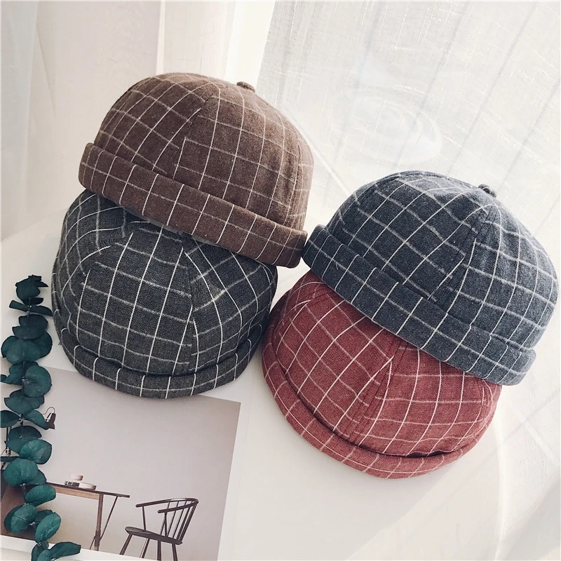Клетчатые хлопковые однотонные повседневные шапочки для мужчин и женщин, зимняя шапка в стиле хип-хоп, облегающая шапка унисекс