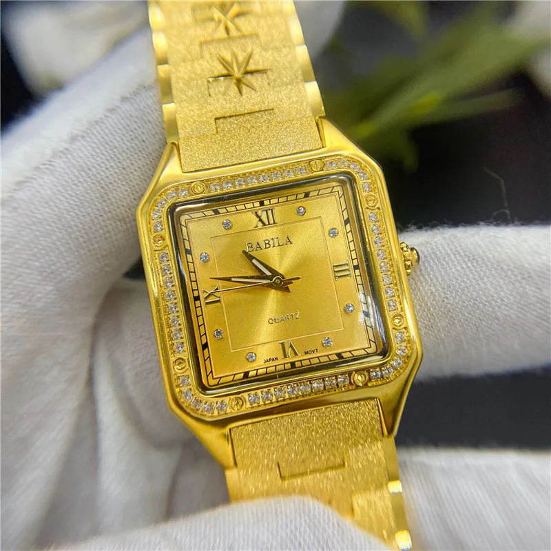 2021 nuovo orologio d'oro galvanotecnica orologio in oro 24K quadrante  quadrato design retrò temperamento di lusso diamante intarsiato  impermeabile|Quartz Watches| - AliExpress