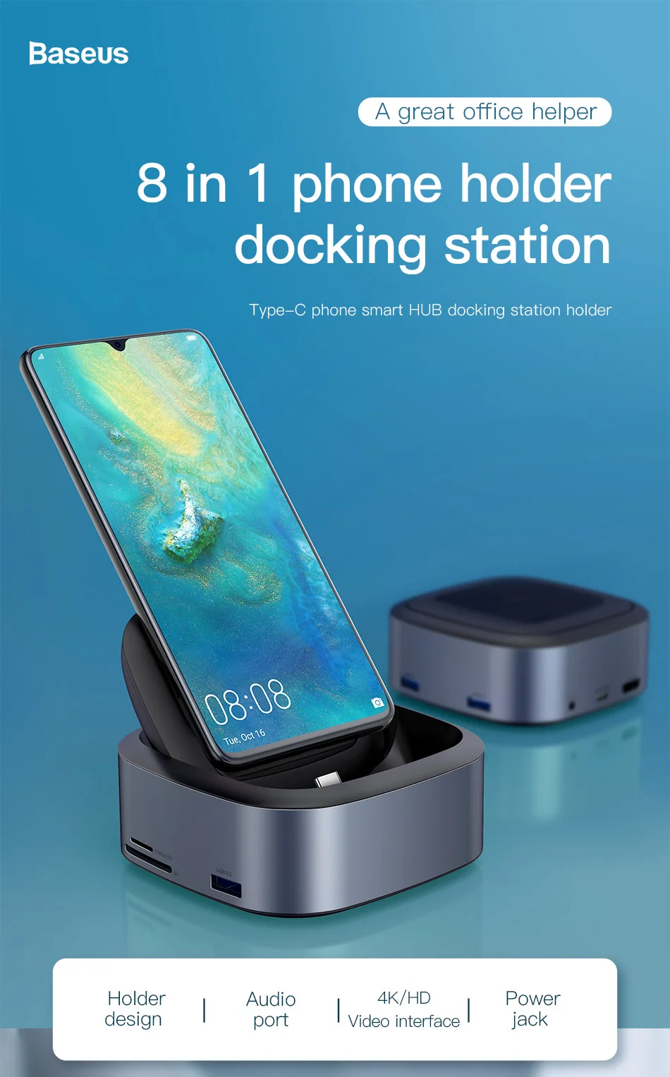 Baseus USB C Dex станция к USB 3,0 HDMI usb-хаб для huawei P20 P30 Pro samsung S10 док-станция 8 usb портов usb type-C концентратор