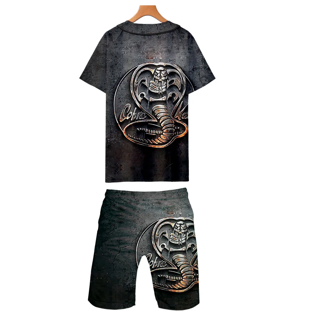 Cobra Kai 3D печать змея рубашка Harajuku Slim Fit Топы ТВ шоу Летние повседневные пляжные мужские наборы Японская уличная