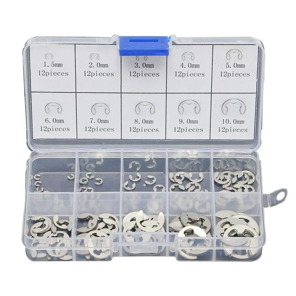 120PCS 120/200 шт 304 Нержавеющая сталь E Клип Комплект шайб в ассортименте стопорное кольцо для вала крепежа M1.5~ M10 - Цвет: 120PCS