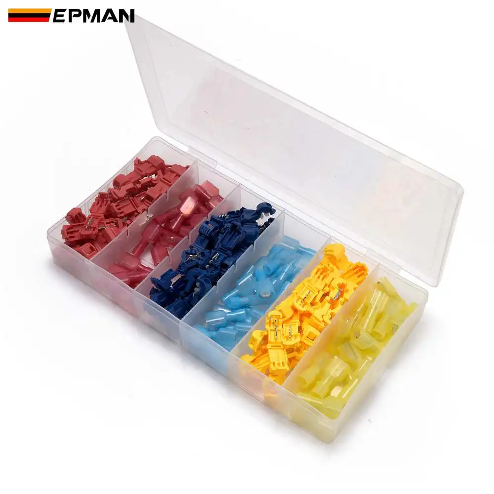 EPMAN 120pcs Red T-Taps& Male Insulated Quick Splice Lock Wire Terminals Connectors Kit Quick Splice Wire Connector EP402GP120