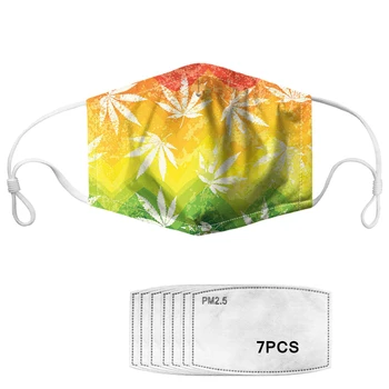 

Fashion Weed Leaves Design Mouth Mask Women Men Reuse Face Mask With 7pcs Filters Anti Dust Protective Face Shield Masque