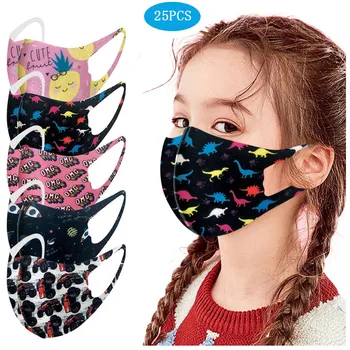 

25PC Kids Printed Ice Silk Reusable Face Shield Windproof Face Mask Mouth Mask Washable Face Shield Cloth Breathable mondmaskers