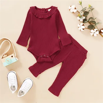 

Spring Autumn Baby Girls Clothing Sets Ribbed Knitted Round Neck Long Sleeve Tops+Layered Pants Leggings Casual Clothes Sets
