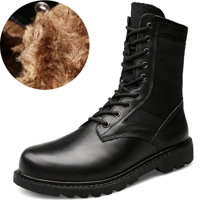 

2020 Winter Men plus Wool Leather Boot Work Shoes Men's Outdoor Waterproof Martin Boots Combat Boots MEN'S Middle And High-top B