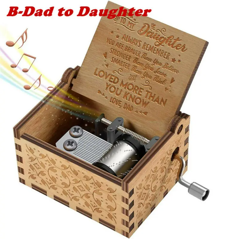 

Wooden Music Box Mom Dad Daughter -You Are My Sunshine Engraved Toy Kid Gift