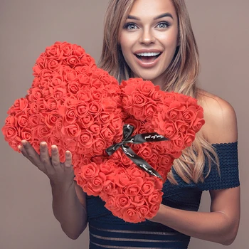 

Luxury Rose Bear Heart Teddy Bear Rose Artificial PE Flowers Wedding Birthday Valentines Christmas Gifts for Women