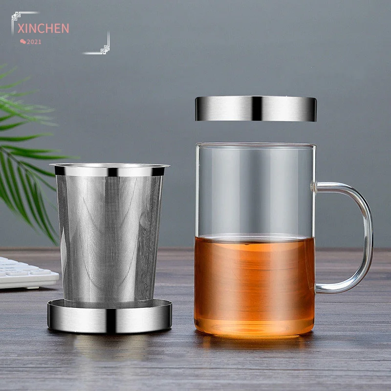 

500ML Glass Water Bottle with Tea Infuser Filter Coffee Mug Home Insulated Office Cup with Handgrip Travel Mug Water Cup