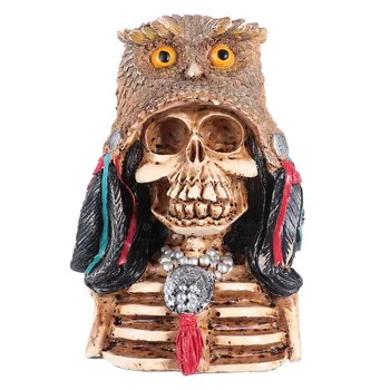 

1Pc Owl Hat Skull Statue Novel Creepy Fine Resin Skull Sculpture Ornament Desktop