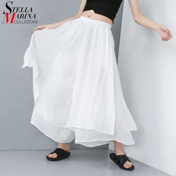 

New 2020 Wide Legs Woman Solid White Black Long Pants Ankle Length Layed Sheer Ladies Casual Streest Style Pants Trousers ZY028