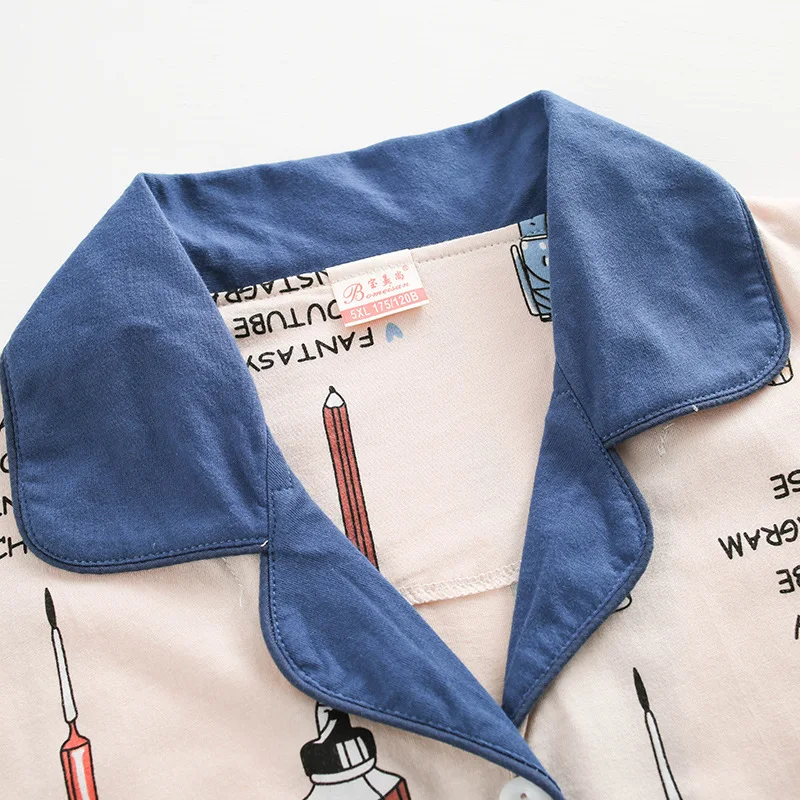 

Large Size Pajamas Spring And Autumn Women's Pure Cotton Plus-sized Fold-down Collar Cardigan Long Sleeve Casual Loose-Fit Home
