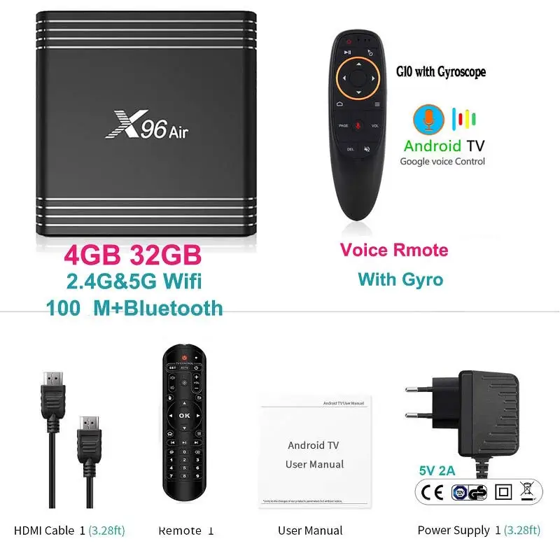 X96 Air Smart tv Box Android 9,0 Amlogic S905X3 4 ГБ 32 ГБ 64 ГБ Android tv Box X96Air 1080P 4K 60fps медиаплеер телеприставка - Цвет: 4GB 32GB add G10S