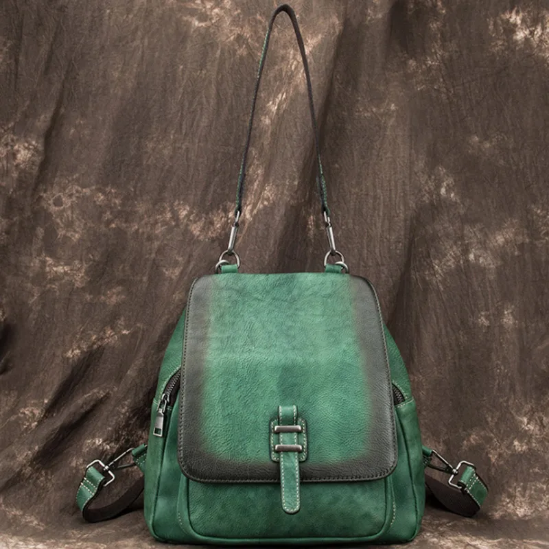 Модный однотонный рюкзак из натуральной кожи в европейском и американском стиле, женские сумки из мягкой кожи, дорожная сумка для девочек - Цвет: vintage green