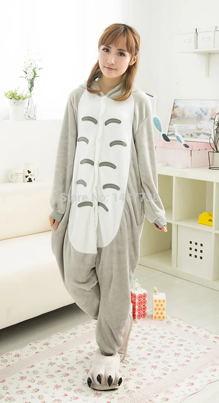 Kigurumi/Новинка; зимняя пижама в стиле аниме для взрослых; Фланелевая Пижама унисекс с милым Тоторо; костюм для косплея; Пижама-комбинезон с животными; одежда для сна