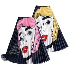 Большие размеры Модные плиссированные эластичные юбки с завышенной талией Женская весенне-осенняя юбка с рисунком