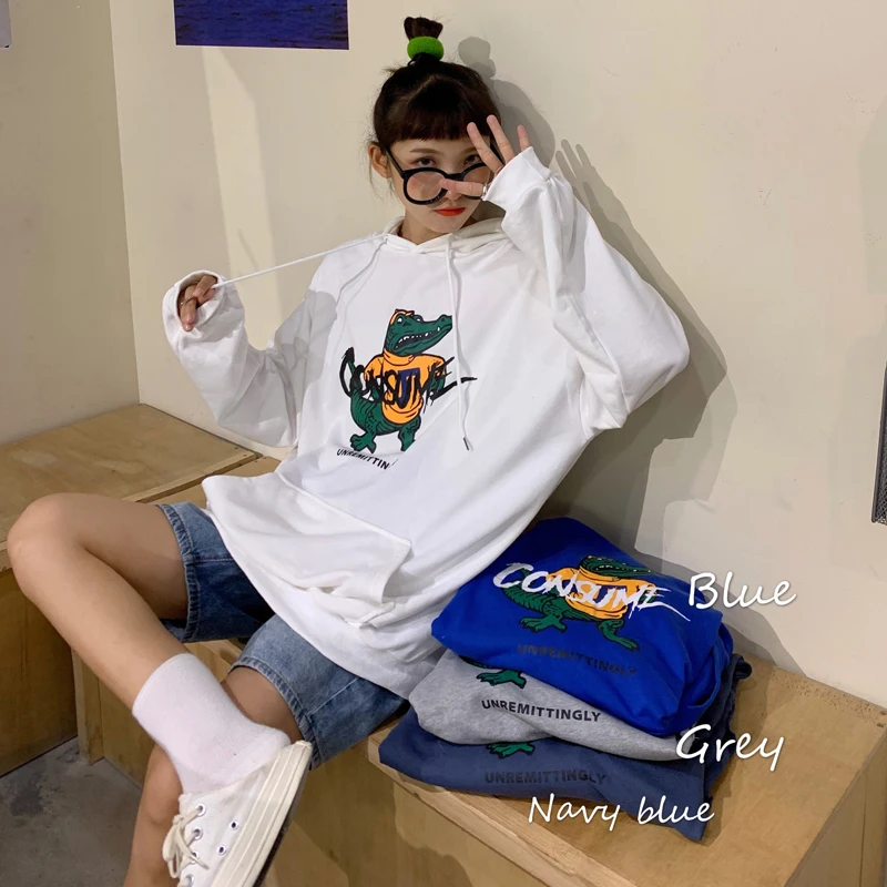 Hoodies Women Hoody Thick Plus Velvet Cartoon Letter Print Loose Pockets Oversize Womens Hoodie Leisure Harajuku All-match Chic Hoodies Women Hoody Thick Plus Velvet Cartoon Letter Print Loose Pockets Oversize Womens Hoodie Leisure Harajuku All-match Chic