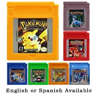 Картридж для видеоигр, 16 бит, Pokeon, синий, Кристальный, золотой, зеленый, красный, серебристый, желтый, английский/испанский, для Nintendo GBC