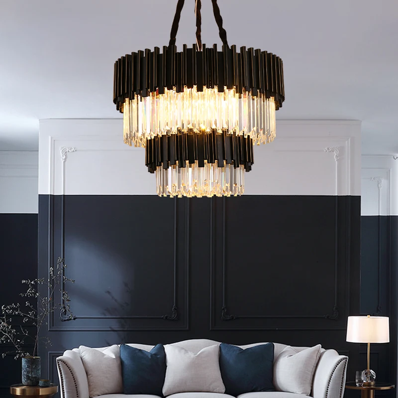 

Modern Crystal Chandelier Lighting For Living Room Luxury Black Hanging Lamp For Foyer Hall Lobby Large Hanging Light Fixture