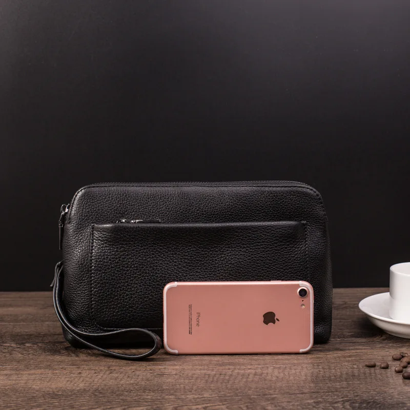 

New Style Handbag Men's Genuine Leather Large Capacity Soft Leather Korean-style Casual Clutch Bag Full-grain Leather Clutch Men