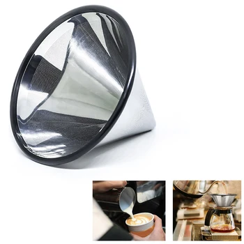 

Silver Reusable Coffee Filter Durable Stainless Steel Single-layer Quality Mesh Filter Paperless Cone Dripper Coffee Filter