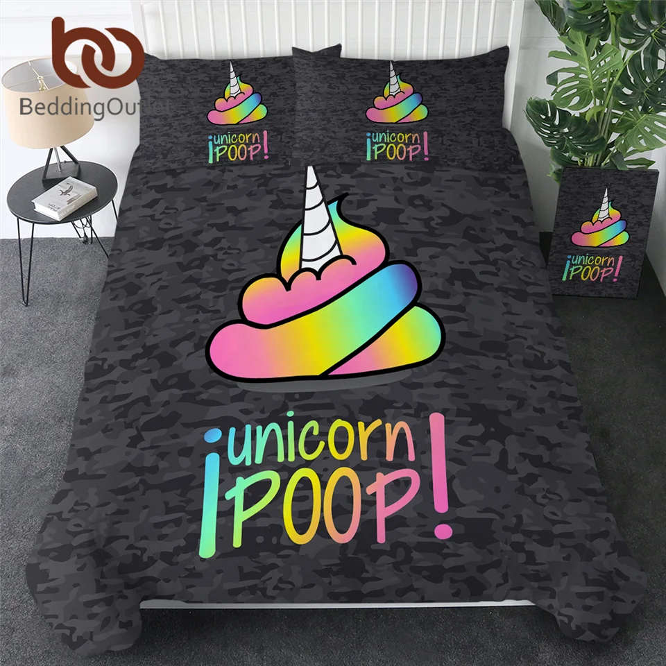 

BeddingOutlet Rainbow Poop Bedding Unicorn Emoji Duvet Cover Colorful Funny Smiley Face Bedspreads 3 Pieces Cartoon Kids Bed Set