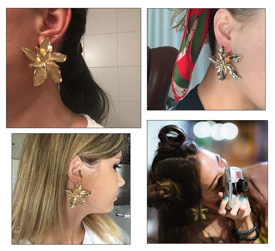 VKME fashion metal big flower earrings jewelry ladies flower earrings classic earrings earrings Brincos party gift