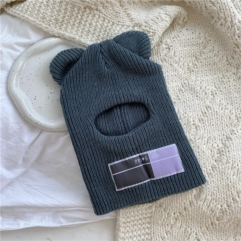 Y2K Balaclava for Women Bear Ears Ladies one Hole Ski Mask Crochet Full Face Knitted Hat Cute Hats with Ear Streetwear  Beanies 5