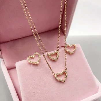 

Lanyika Fashion Jewelry Double-Deck Hollow Heart Circle Zircon Micro inlay Necklace with Earrings for Everyday Wedding Best Gift
