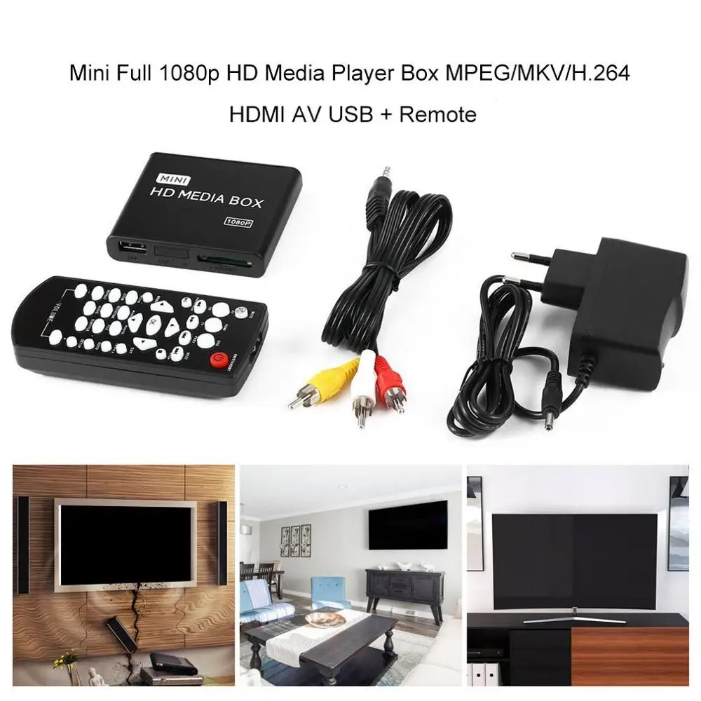 Мини медиаплеер 1080P мини HDD медиабокс ТВ коробка видео мультимедийный плеер Full HD с SD MMC кардридер 100Mpbs AU EU US Plug