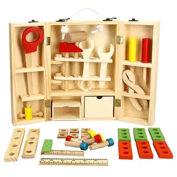 

Wooden Tool Toys Pretend Play Tool box Accessories Set Educational Construction Toys Kids
