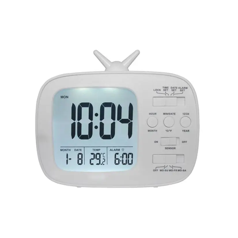 Цифровой дисплей Будильник Повтор подсветки время пробуждения температура дисплей для украшение для дома часы - Color: white