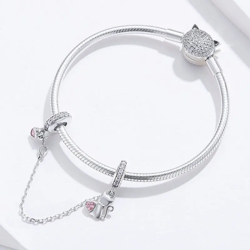 MOWIMO Настоящее серебро 925 пробы Kitty Cat Очаровательные Подвески для бус подходят к