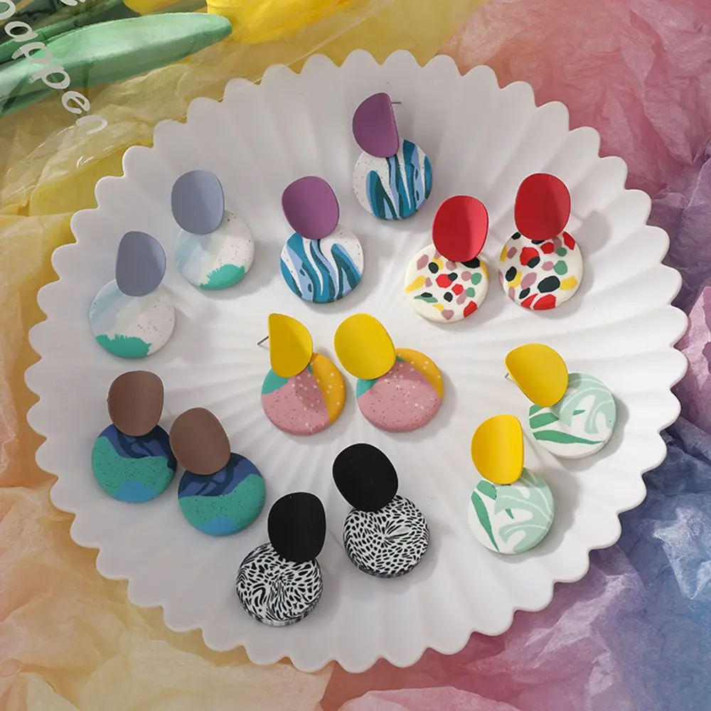 Flower Earrings Geometric Earrings Polymer Clay Drop Earrings For Women's Cute Multi-color Round Pendant Dangle Jewelry Accessories