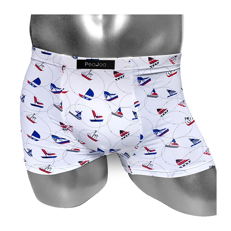 PEAJOA Brand Mens Ice Silk Underwears With Boat Printed Softy Comfy Male Underpants Shorts Sexy Panties High Quality