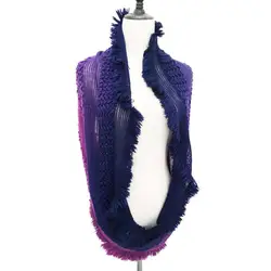 Постепенное печатных с бахромой, теплые, вязаные крючком длинный снуд труба шарф шаль шарф женский пончо бандана женский шарф для женщин