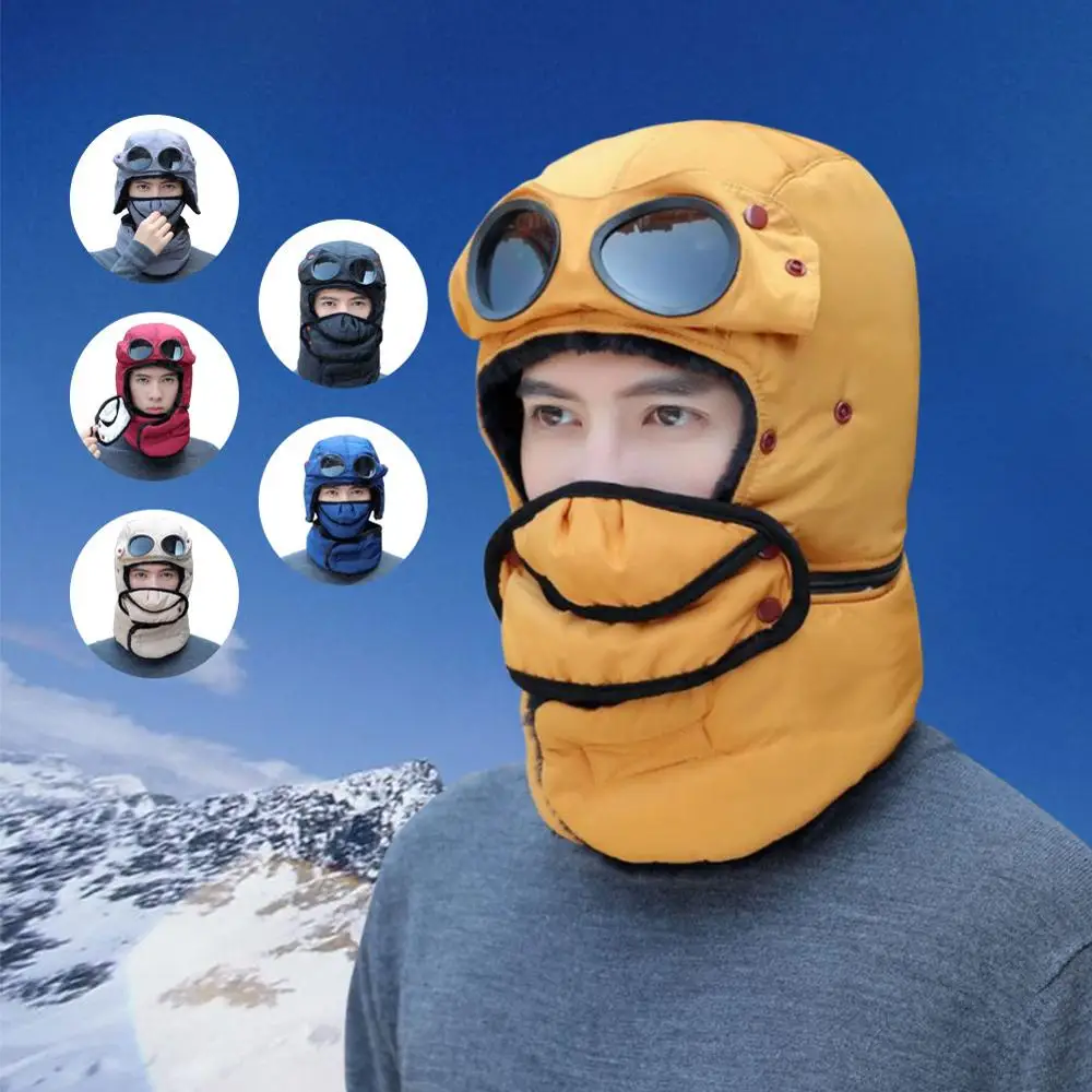 

Winter warm Trooper Hat for Men and Women with Goggles Mask Scarf Warm Windproof Ear Flap Trapper Ski Hat