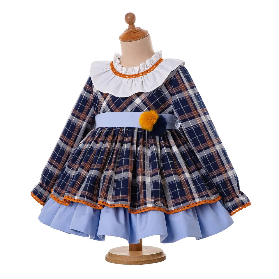 Pettigirl/, рождественское платье для маленьких девочек осенние платья в синюю клетку+ штаны+ шапочка, одежда для девочек детское зимнее платье