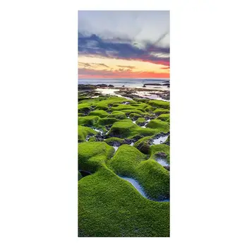 

1PC Sunset Moss Simulation Door Stickers Wardrobe Sliding Door Renovation Stickers Waterproof Self-adhesive Wall Stickers